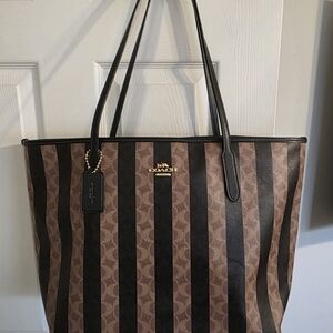 Coach Brown and Black Striped Tote Bag